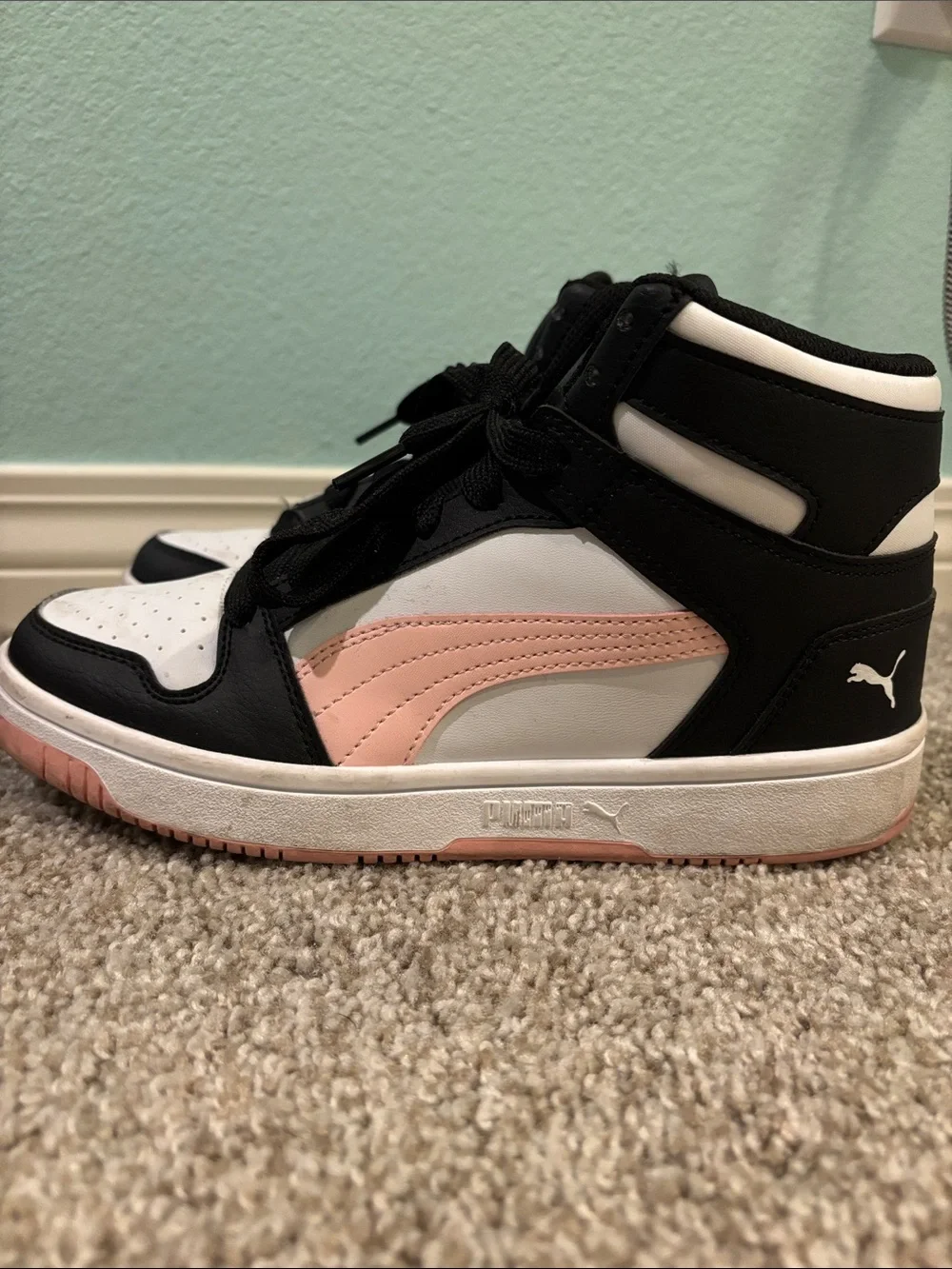 Puma Pink White and Black High Top Sneakers Size 6.5